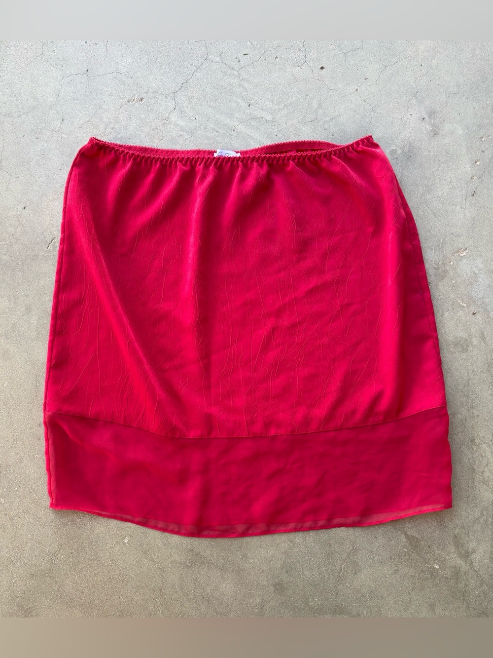 Vintage Vanity Fair Red Mini Skirt Sheer Mesh Hem Elastic Waist 80s/90s M/20